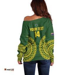 Custom Avaiki Cook Islands Rugby Off Shoulder Sweater Kuki Airani Tatau Green LT14