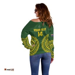 Custom Avaiki Cook Islands Rugby Off Shoulder Sweater Kuki Airani Tatau Green LT14