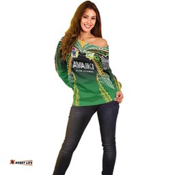 Custom Cook Islands Rugby League Off Shoulder Sweater Avaiki Tatau Tribal Motifs Black Color LT03