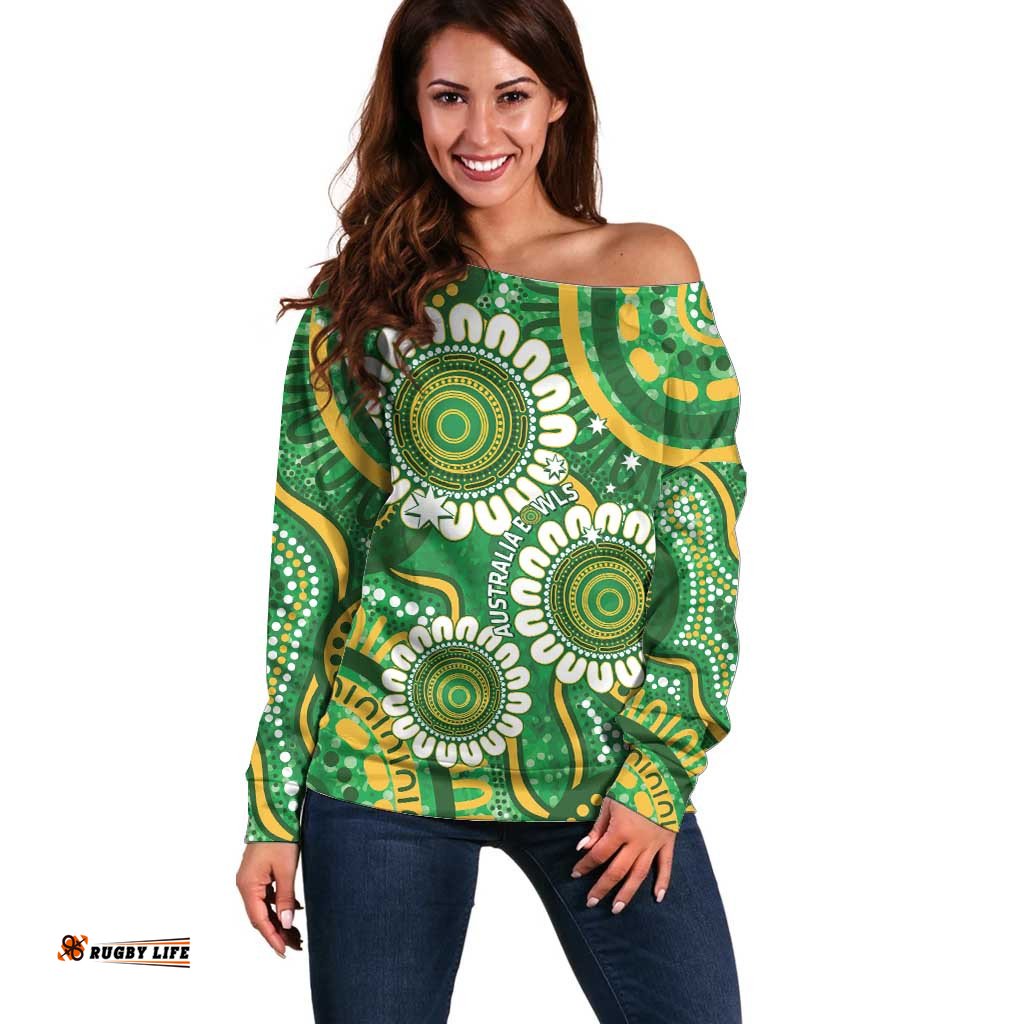 Bowls Australia Custom Off Shoulder Sweater Aboriginal Art National Color LT14