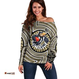 Collingwood Football Club Off Shoulder Sweater Indigenous Monochrome Dot Art Mascot Style TS04