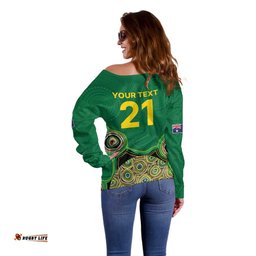 Custom Australia Cricket Spirit 2026 Off Shoulder Sweater World T20 Edition - Green Aboriginal LT9