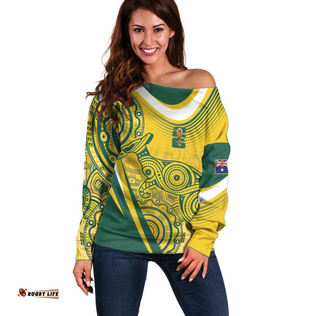 Australia Custom Indigenous Off Shoulder Sweater WC2026 Socceroos Aboriginal Arts LT7