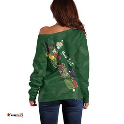 Kia Ora New Zealand Floral Personalized Off Shoulder Sweater Sage Green LT7