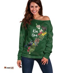 Kia Ora New Zealand Floral Personalized Off Shoulder Sweater Sage Green LT7