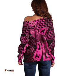Humpback Whale Matariki New Zealand Off Shoulder Sweater NZ Maori Paikea Poutama Luxury Pink LT14