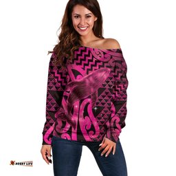 Humpback Whale Matariki New Zealand Off Shoulder Sweater NZ Maori Paikea Poutama Luxury Pink LT14