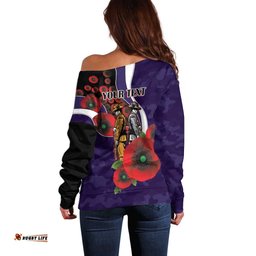 Fremantle Dockers ANZAC Personalised Off Shoulder Sweater Lest We Forget Poppy Camo LT9