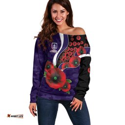 Fremantle Dockers ANZAC Personalised Off Shoulder Sweater Lest We Forget Poppy Camo LT9