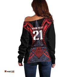 Custom New Zealand Off Shoulder Sweater Maori Kiwiana Pattern Tukutuku Motif LT9