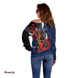 Geelong Cats ANZAC Personalised Off Shoulder Sweater Lest We Forget Poppy Camo LT9