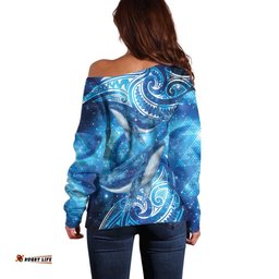 New Zealand Humpback Whale Matariki Off Shoulder Sweater Maori New Year Taniko Niho Taniwha LT14