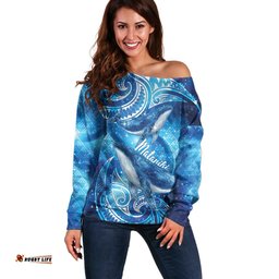 New Zealand Humpback Whale Matariki Off Shoulder Sweater Maori New Year Taniko Niho Taniwha LT14