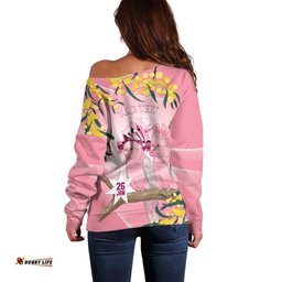 Personalised Galah Australia Day Off Shoulder Sweater 26th January Golden Wattle Pink Color LT14