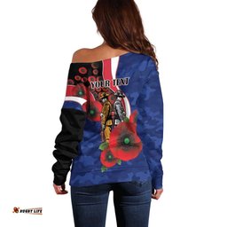 North Kangaroos ANZAC Personalised Off Shoulder Sweater Lest We Forget Poppy Camo LT9