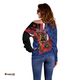North Kangaroos ANZAC Personalised Off Shoulder Sweater Lest We Forget Poppy Camo LT9