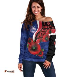 North Kangaroos ANZAC Personalised Off Shoulder Sweater Lest We Forget Poppy Camo LT9