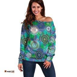 NAIDOC 50 Years of Deadly Off Shoulder Sweater Sea Turtle Aboriginal Dot Art LT19