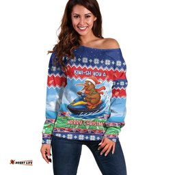 New Zealand Christmas Off Shoulder Sweater Funny Jet Ride Kiwi Xmas LT05