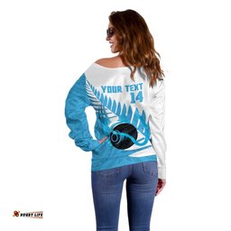 New Zealand Lawn Bowls Prostate Cancer Custom Off Shoulder Sweater Aotearoa Maori Silver Fern Blue Ribbon LT14