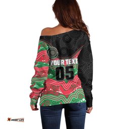 Custom Rabbitohs Off Shoulder Sweater Rabbit Mascot With Aboriginal Indigenous DT05