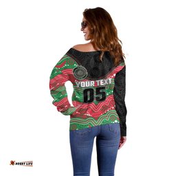 Custom Rabbitohs Off Shoulder Sweater Rabbit Mascot With Aboriginal Indigenous DT05