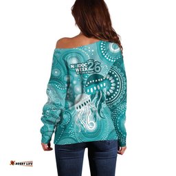NAIDOC Deadly 50 Years Off Shoulder Sweater Jellyfish Aboriginal Culture Inspired Turquoise LT9