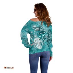 NAIDOC Deadly 50 Years Off Shoulder Sweater Jellyfish Aboriginal Culture Inspired Turquoise LT9