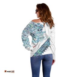 Kahui Whetu Paua shell Kowhaiwhai Taniko Personalised Off Shoulder Sweater Taniwha Maori Tribal Style LT9