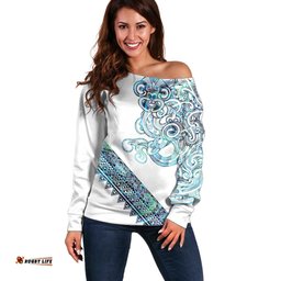 Kahui Whetu Paua shell Kowhaiwhai Taniko Personalised Off Shoulder Sweater Taniwha Maori Tribal Style LT9