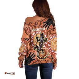 Personalised Australia Lizard NAIDOC Week 2026 Off Shoulder Sweater 50 Years of Deadly Aboriginal Art LT14