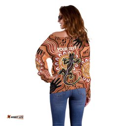 Personalised Australia Lizard NAIDOC Week 2026 Off Shoulder Sweater 50 Years of Deadly Aboriginal Art LT14