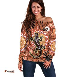 Personalised Australia Lizard NAIDOC Week 2026 Off Shoulder Sweater 50 Years of Deadly Aboriginal Art LT14