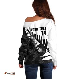 New Zealand Lawn Bowls Custom Off Shoulder Sweater Aotearoa Silver Fern LT14