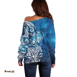 Matariki Galaxy Off Shoulder Sweater Maori Taniko Pattern LT9