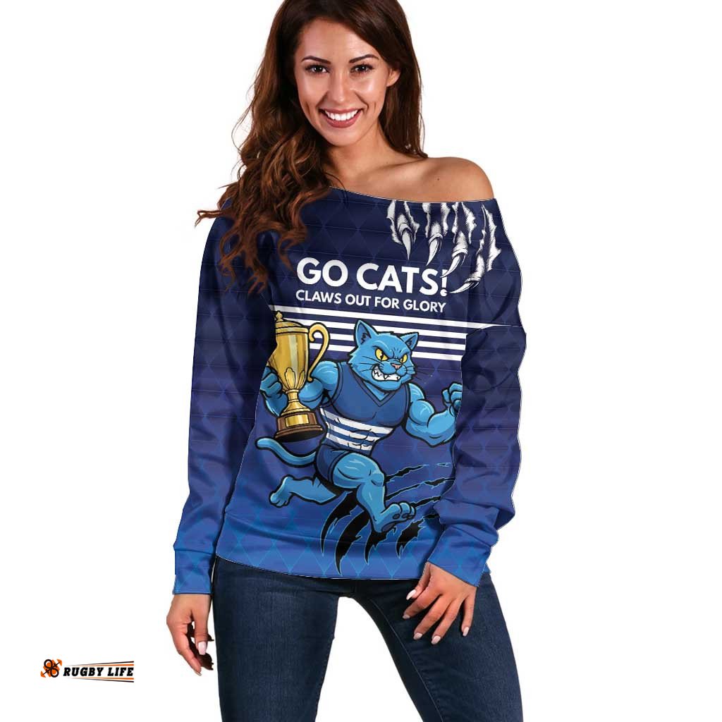 Personalised Geelong Pride Off Shoulder Sweater Claws Out for Glory LT9
