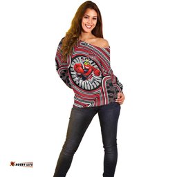 Essendon Football Club Off Shoulder Sweater Indigenous Monochrome Dot Art Mascot Style TS04