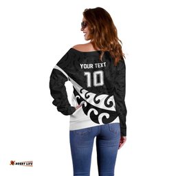 Custom NZ Rugby Off Shoulder Sweater Koru and Silver Fern Sporty Style LT03