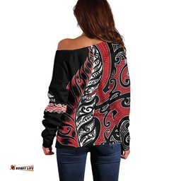 Koru Fern New Zealand Off Shoulder Sweater Maori Tribal Pattern LT9
