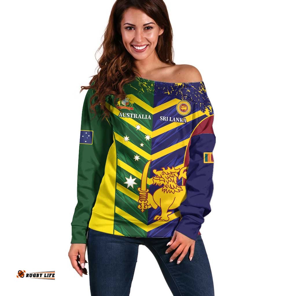 Custom Sri Lanka And Australia Cricket Off Shoulder Sweater 2025 The Lions Baggy Greens Together LT14