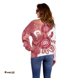NAIDOC Week 2026 Off Shoulder Sweater 50 Years Deadly Dhari Pink Aboriginal Art LT14