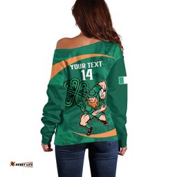 Custom Ireland Rugby Sevens Off Shoulder Sweater Go Champions Irish Shamrock LT14