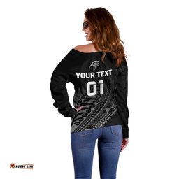 Custom New Zealand Cricket Off Shoulder Sweater Maori Kiwi Black Fern LT01