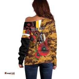 Hawthorn Hawks ANZAC Personalised Off Shoulder Sweater Lest We Forget Poppy Camo LT9