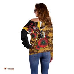 Hawthorn Hawks ANZAC Personalised Off Shoulder Sweater Lest We Forget Poppy Camo LT9