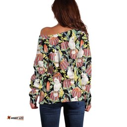 Little Corella Australia Cockatoo Off Shoulder Sweater Cacatua Sanguinea Banksia Seamless Black LT14