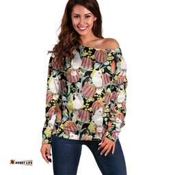 Little Corella Australia Cockatoo Off Shoulder Sweater Cacatua Sanguinea Banksia Seamless Black LT14
