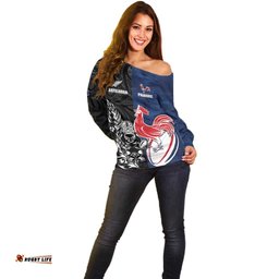 France And New Zealand Rugby Custom Off Shoulder Sweater Les Bleus Rooster With Maori Tiki LT05