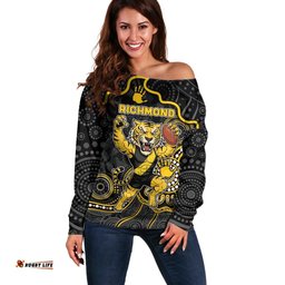 Custom Richmond Football Off Shoulder Sweater Aboriginal Dot Art Pattern DT05