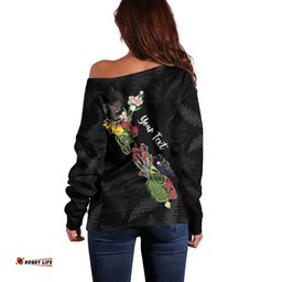 Kia Ora New Zealand Floral Personalized Off Shoulder Sweater Black LT7
